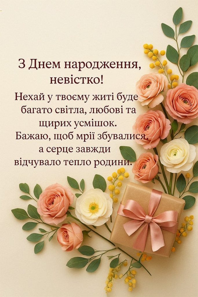 привітання з днем народження невістці від свекрухи у віршах - листівки 12