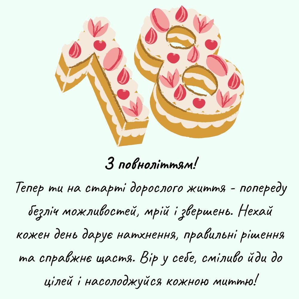 привітання з 18-річчям своїми словами - листівки 7