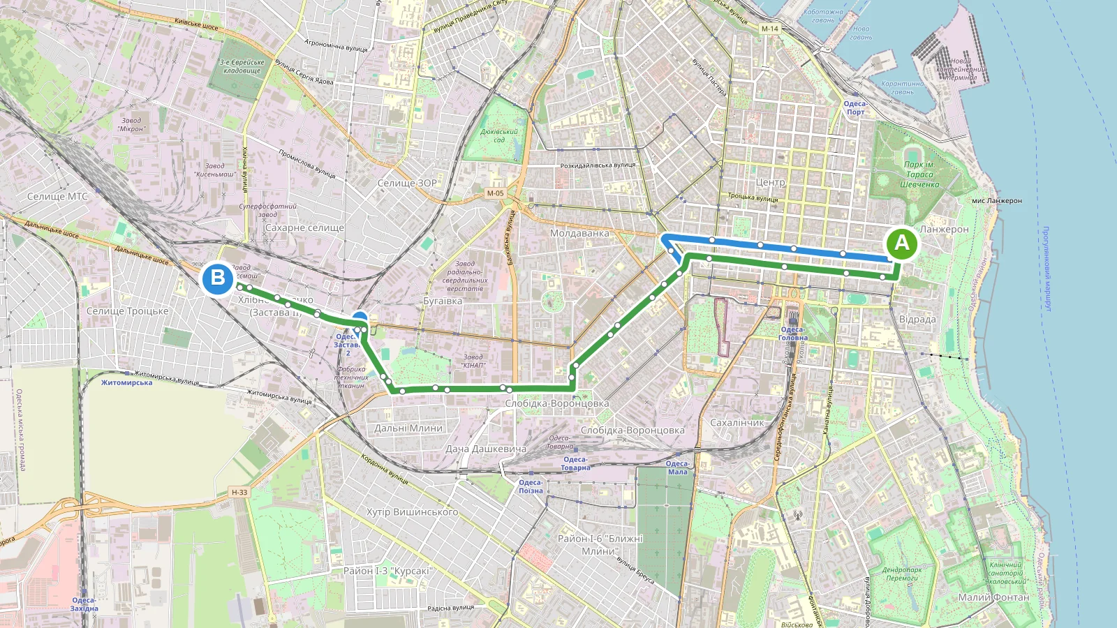 Схема маршруту Тролейбус 3 Одеса