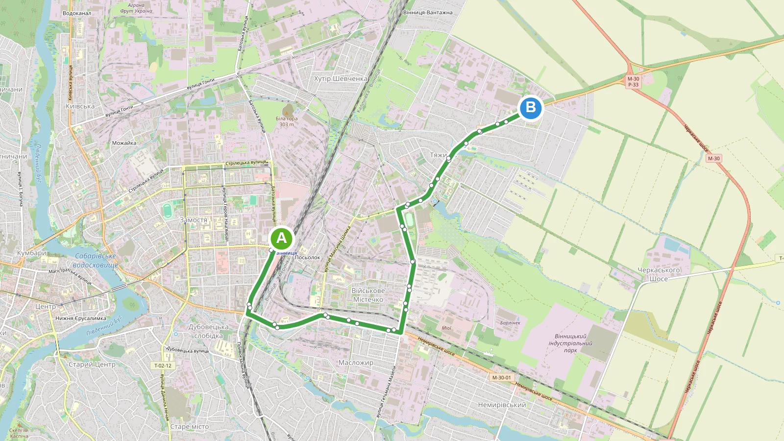 Схема маршруту Тролейбус 7 Вінниця у Вінниці